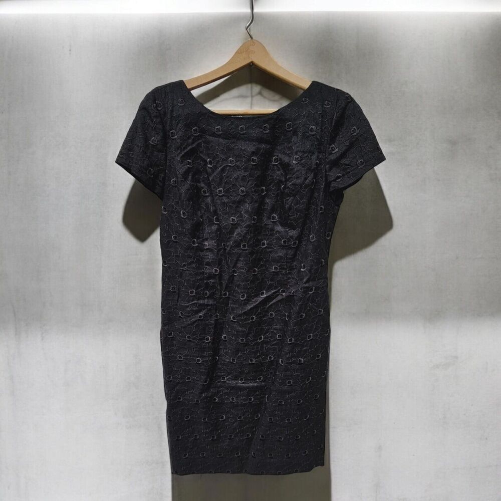 TALBOTS Women Black Floral Embroidered Cap Sleeve Sheath Dress Size 14 Classic